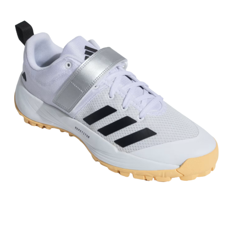 Adidas SCORERUN 2.0 Rubber Studs Shoes White/Yellow โ Lightweight breathable cricket shoes with cushioned EVA midsole and high-traction rubber outsole. 8