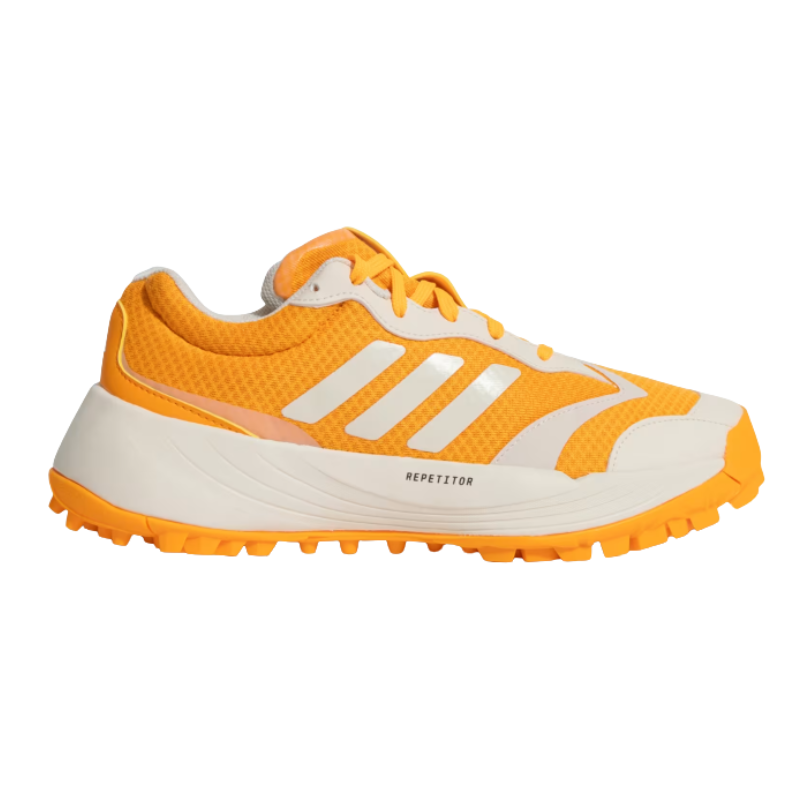 Adidas SCORERUN Rubber Studs Shoes White/Orange – Lightweight breathable cricket shoes with cushioned EVA midsole and high-traction rubber outsole. 1