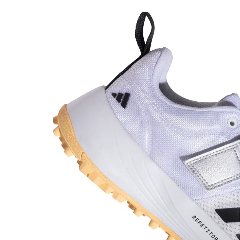 Adidas SCORERUN 2.0 Rubber Studs Shoes White/Yellow โ Lightweight breathable cricket shoes with cushioned EVA midsole and high-traction rubber outsole. 3
