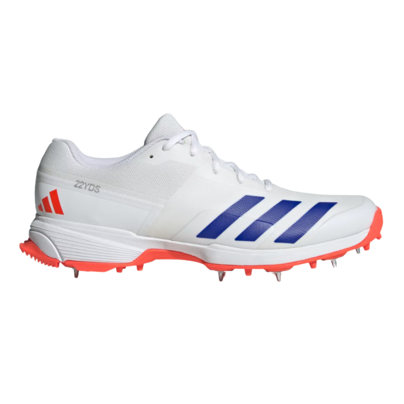 Adidas 22 Yard Cricket Shoes Spikes White/Orange โ Lightweight cricket shoes with Adiprene EVA cushioning and high-traction steel spikes. 1