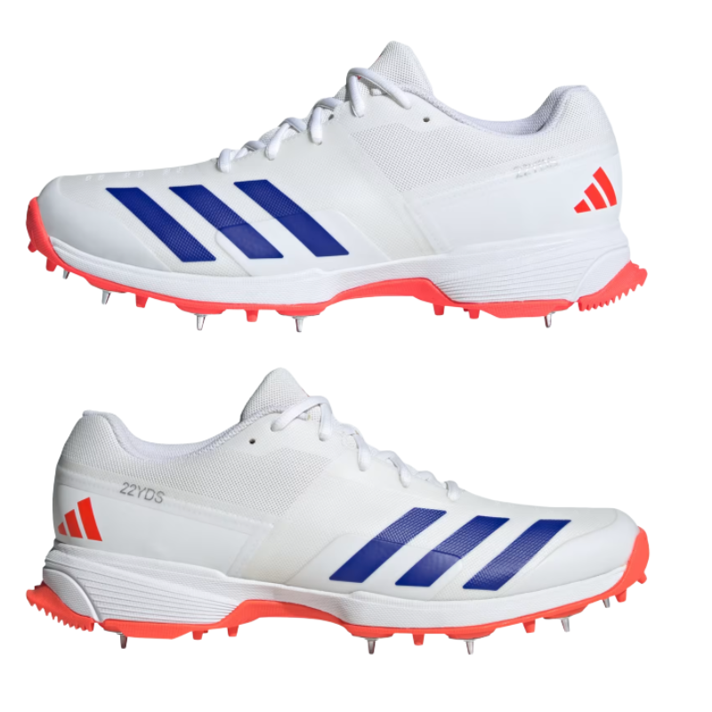 Adidas 22 Yard Cricket Shoes Spikes White/Orange โ Lightweight cricket shoes with Adiprene EVA cushioning and high-traction steel spikes. 6