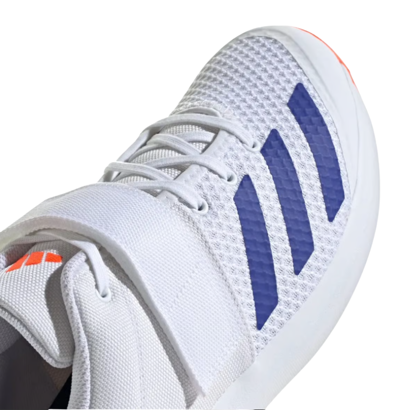 Adidas Adipower Vector 20 Shoes Spikes White/Orange โ High-performance pace bowling shoes with ADIPRENE cushioning and 10-spike traction. 5
