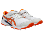 Asics SPEED MENACE FF Bowling Spikes White/Orange – Specialized high-stability bowling spikes featuring DUOMAX technology and a bowler-specific 6/4 stud pattern. 1