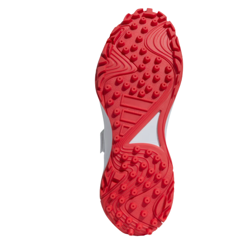 Adidas SCORERUN 2.0 Rubber Studs Shoes White/Red – Lightweight breathable cricket shoes with cushioned EVA midsole and high-traction rubber outsole. 2