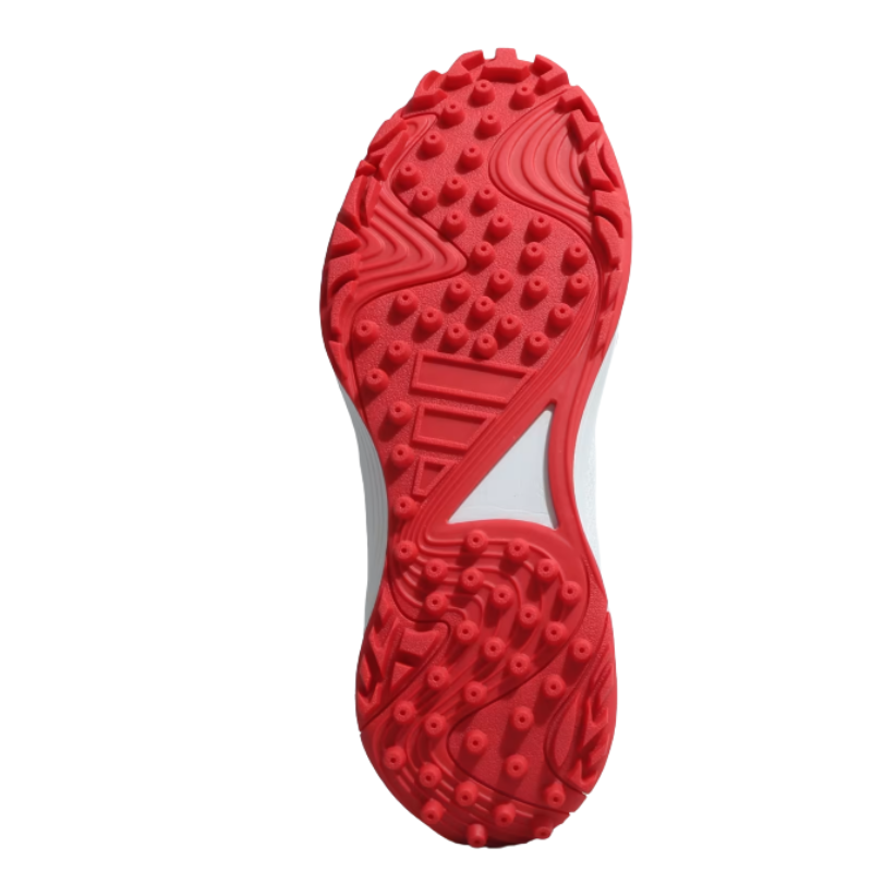 Adidas SCORERUN Rubber Studs Shoes White/Red – Lightweight breathable cricket shoes with cushioned EVA midsole and high-traction rubber outsole. 2